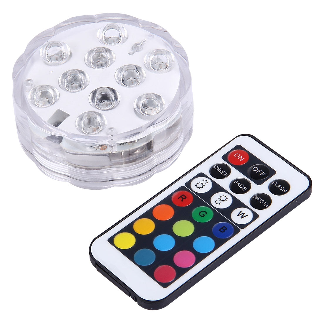 Waterproof-Submersible-LED-Light,-10-LEDs-Cylinder-Remote-Controlled-with-Remote-Controllor,-Remote-Control-Range(in-Open-Area):-24-30-Feet
