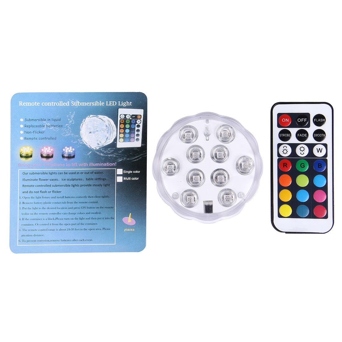 Waterproof-Submersible-LED-Light,-10-LEDs-Cylinder-Remote-Controlled-with-Remote-Controllor,-Remote-Control-Range(in-Open-Area):-24-30-Feet