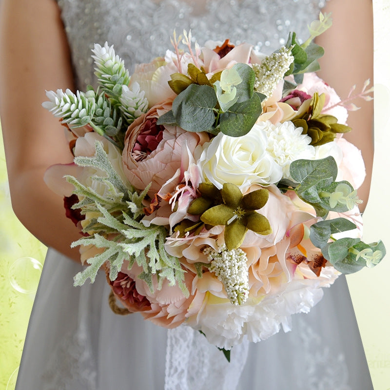 Wedding-Holding-Flower-Bridal-Bouquet-Accessories-Bridesmaid-Party-Wedding-Decoration-Supplies,-Diameter:-24cm