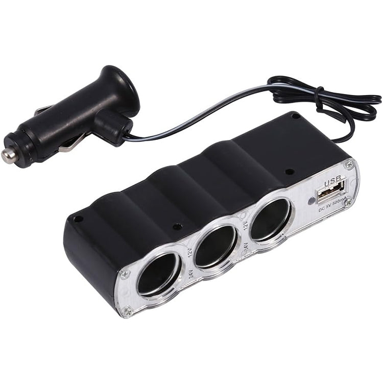 WF-0120-12V-/-24V-3-Way-Triple-Sockets-USB-Car-Cigarette-Lighter-Socket-Splitter-Charger(Black)