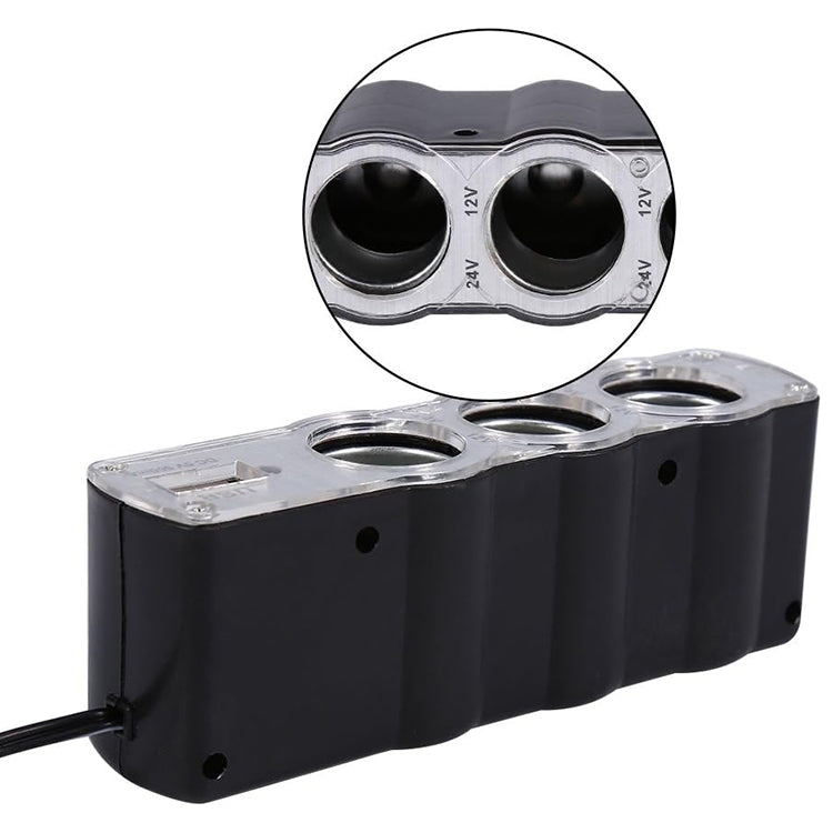 WF-0120-12V-/-24V-3-Way-Triple-Sockets-USB-Car-Cigarette-Lighter-Socket-Splitter-Charger(Black)
