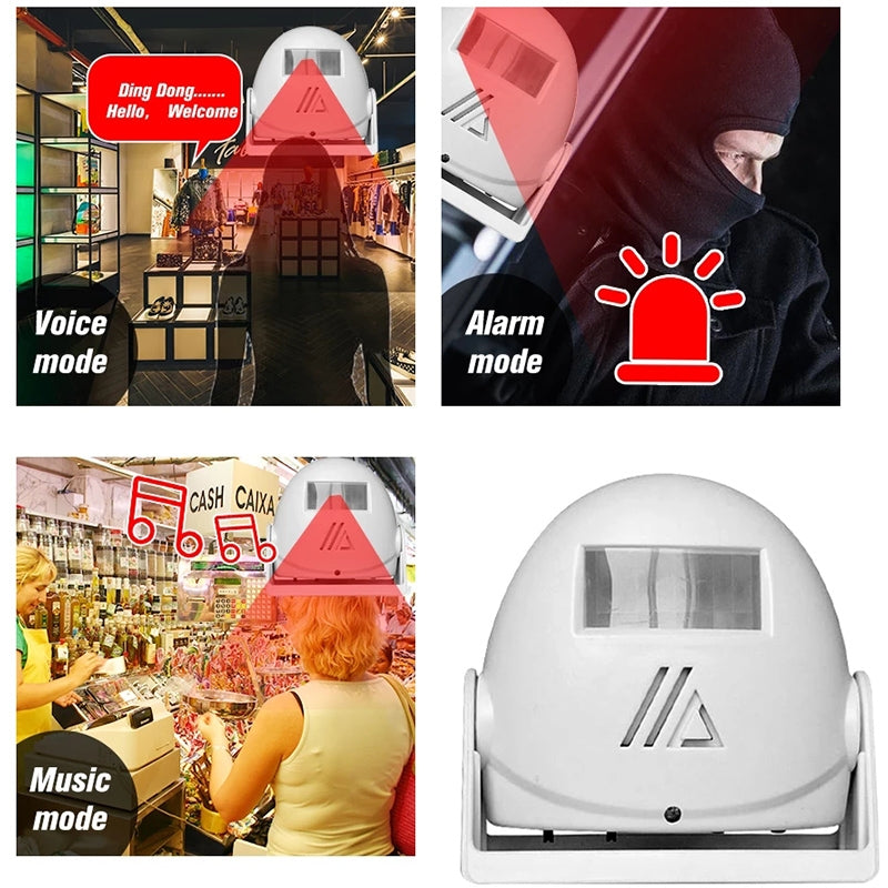 Wireless-Intelligent-Doorbell-Infrared-Motion-Sensor-Voice-Prompter-Warning-Door-Bell-Alarm(Black)