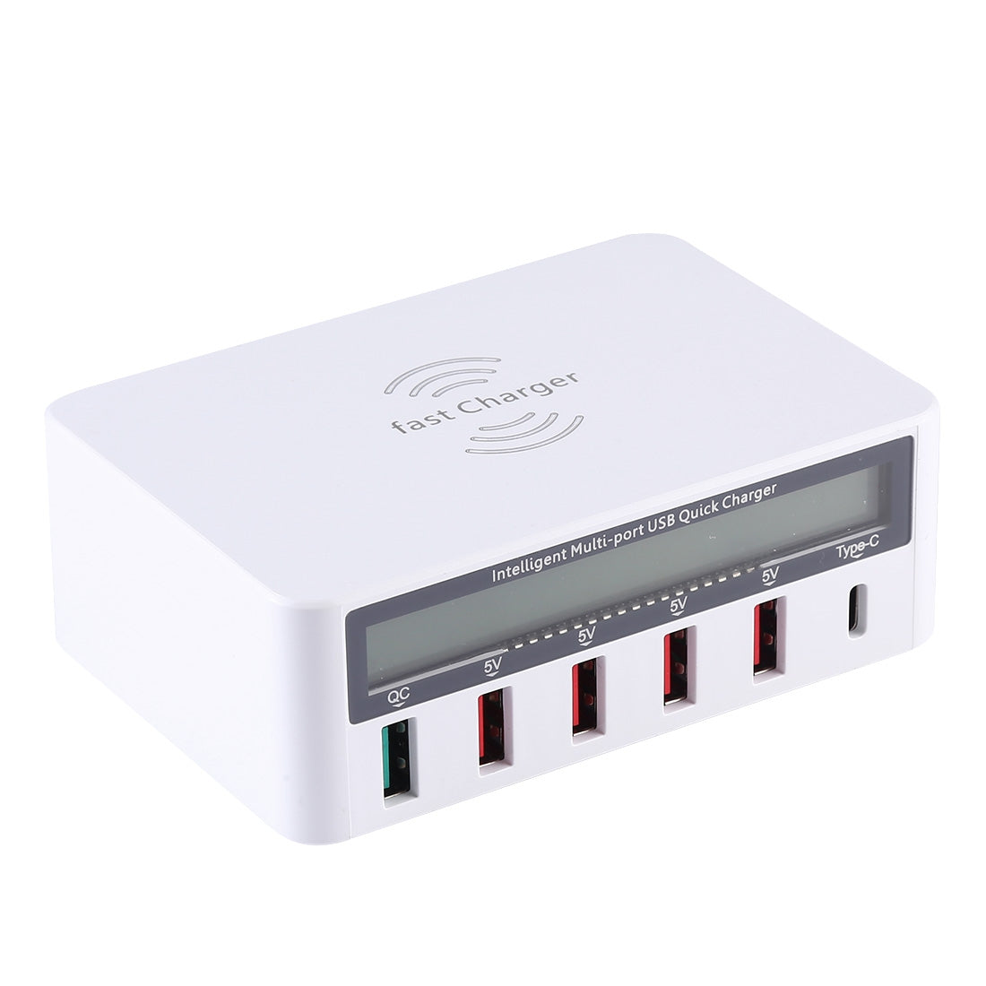 WLX-818F-6-in-1-10W-QC3.0-Wireless-Charging-+-USB-C-/-Type-C-+-4-USB-Ports-Charger-with-Smart-LCD-Display-Screen,-EU-/-AU-Plug