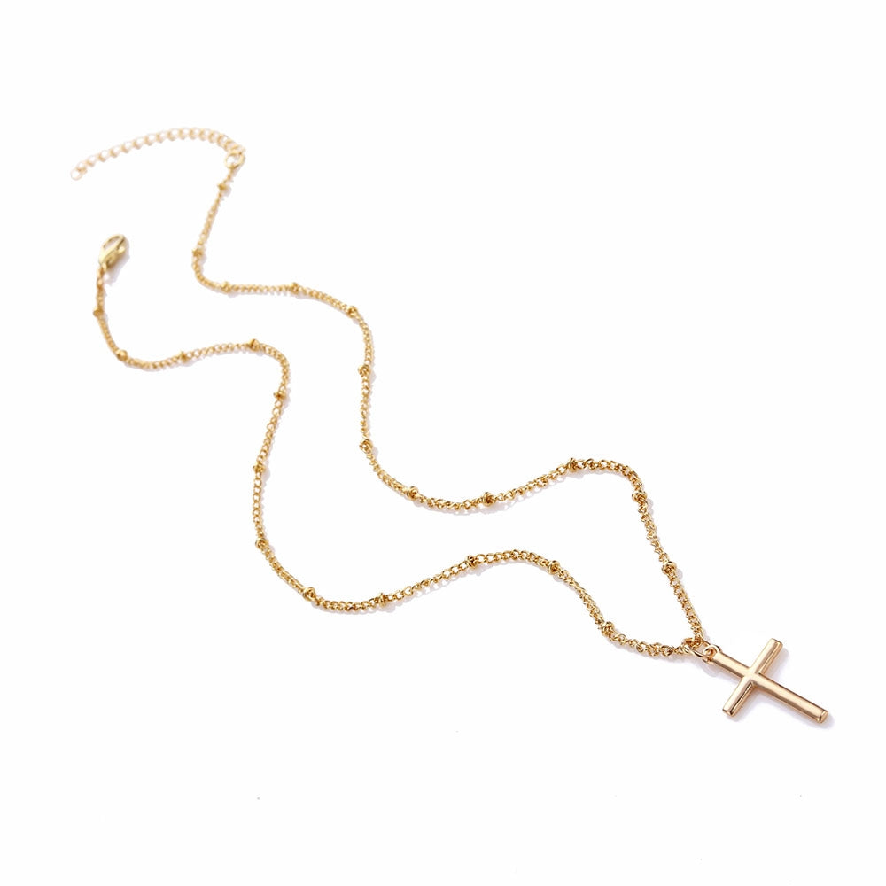 Women-Fashion-Bright-Electroplating-Cross-Jewelry-Necklace(Gold)