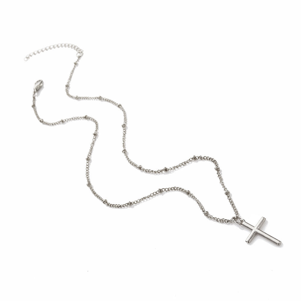 Women-Fashion-Bright-Electroplating-Cross-Jewelry-Necklace(Silver)