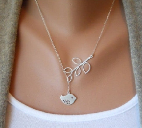 Women-Fashion-Lovely-Chic-Long-Silver-Sweater-Chain-Pendant-Necklaces(Leaf-double-chains)