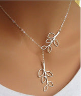 Women-Fashion-Lovely-Chic-Long-Silver-Sweater-Chain-Pendant-Necklaces(Leaf-double-chains)