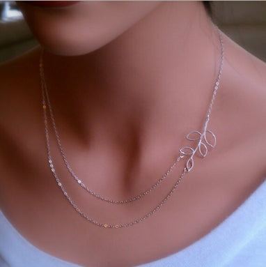 Women-Fashion-Lovely-Chic-Long-Silver-Sweater-Chain-Pendant-Necklaces(Leaf-double-chains)