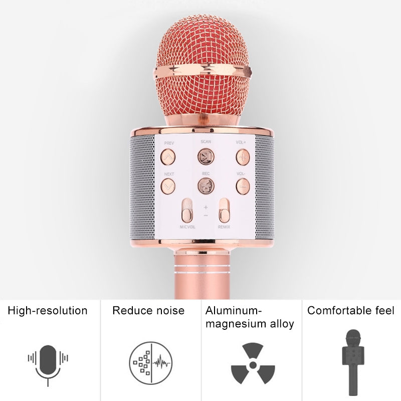 WS-858-Metal-High-Sound-Quality-Handheld-KTV-Karaoke-Recording-Bluetooth-Wireless-Microphone,-for-Notebook,-PC,-Speaker,-Headphone,-iPad,-iPhone,-Galaxy,-Huawei,-Xiaomi,-LG,-HTC-and-Other-Smart-Phones(Rose-Gold)