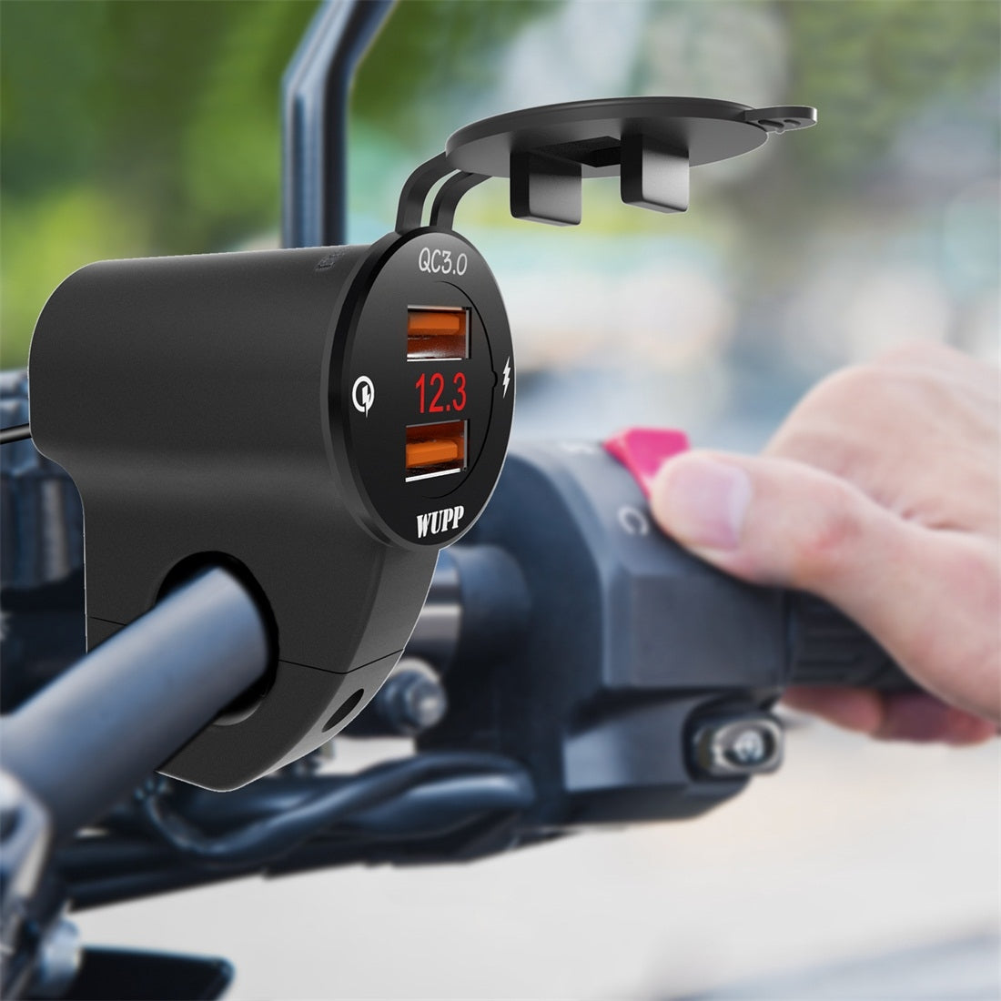 WUPP-ZH-975B3-Motorcycle-Aluminum-Alloy-Waterproof-Mobile-Phone-Double-QC3.0-Quick-Charging-Charger-with-Voltmeter(Black)