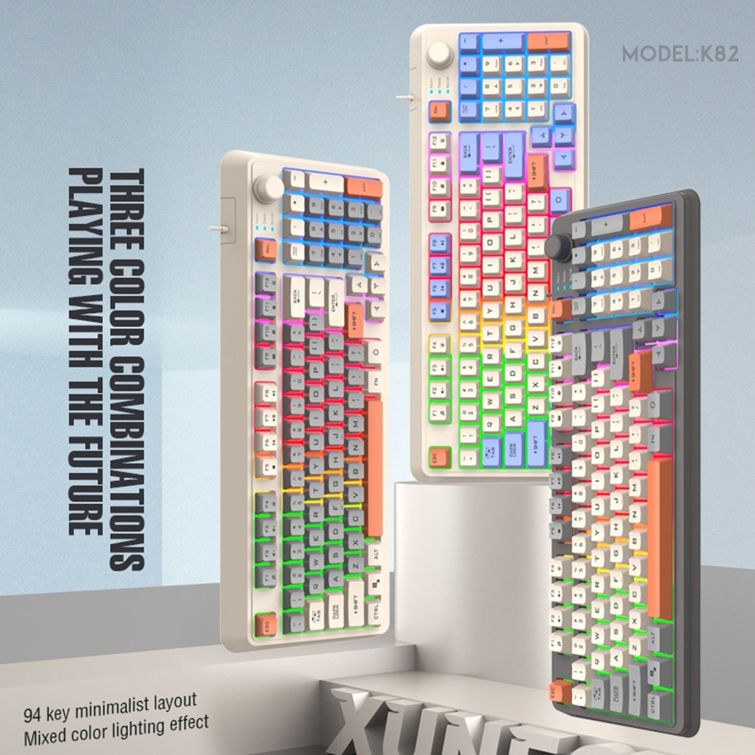 XUNFOX-K82-Three-colors-94-Keys-Blacklit-USB-Wired-Gaming-Keyboard,-Cable-Length:-1.5m(Lake-Blue)