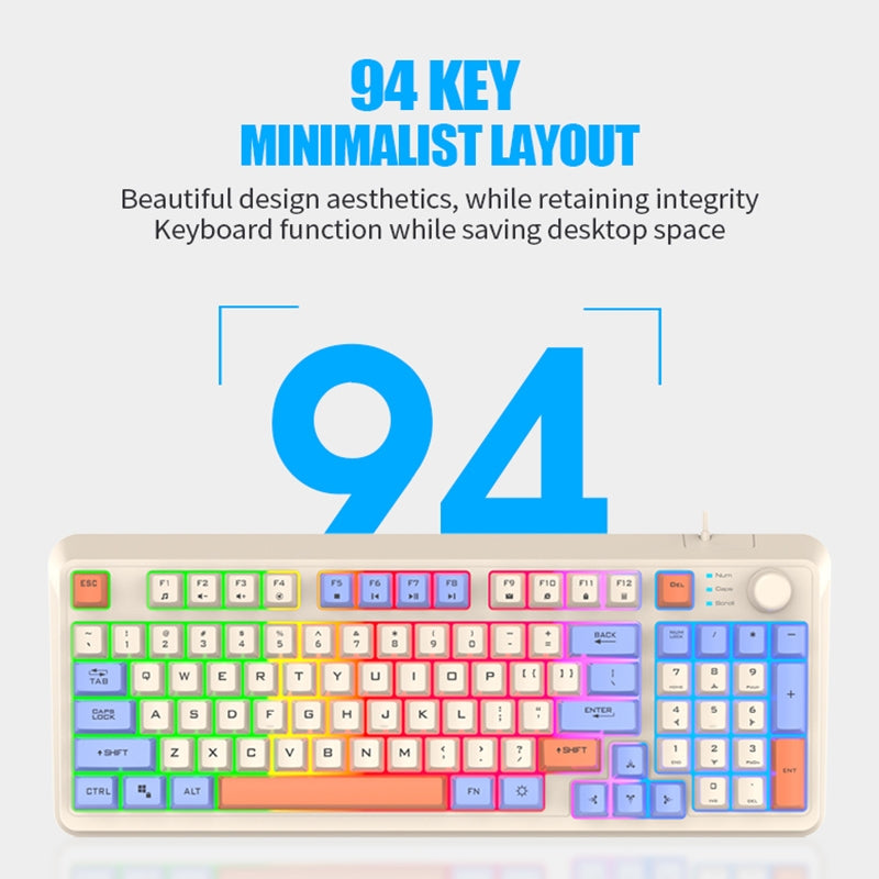 XUNFOX-K82-Three-colors-94-Keys-Blacklit-USB-Wired-Gaming-Keyboard,-Cable-Length:-1.5m(Lake-Blue)