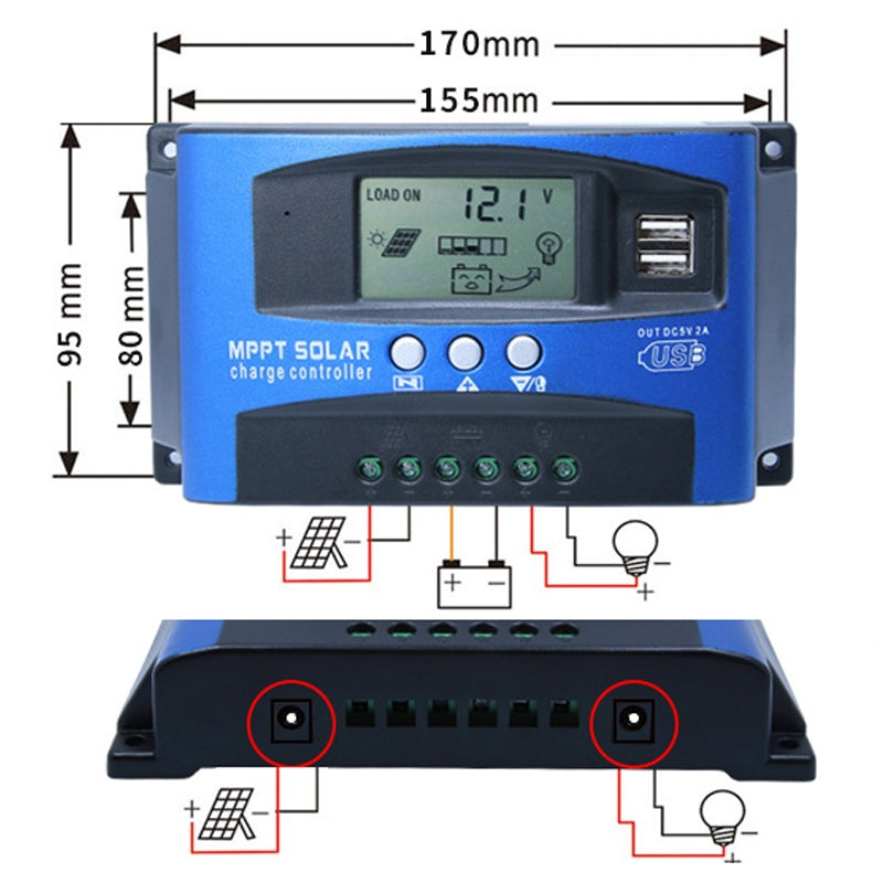 YCX-003-30-100A-Solar-Charging-Controller-with-LED-Screen-&-Dual-USB-Port-Smart-MPPT-Charger,-Model:-12/24V-60A